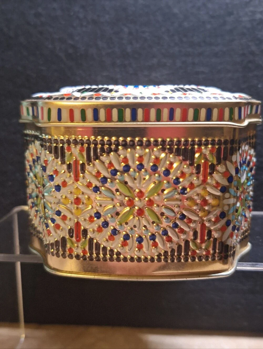 George W Horners Embossed Floral Rose Candy Treats Tin Gold Black England Hinged